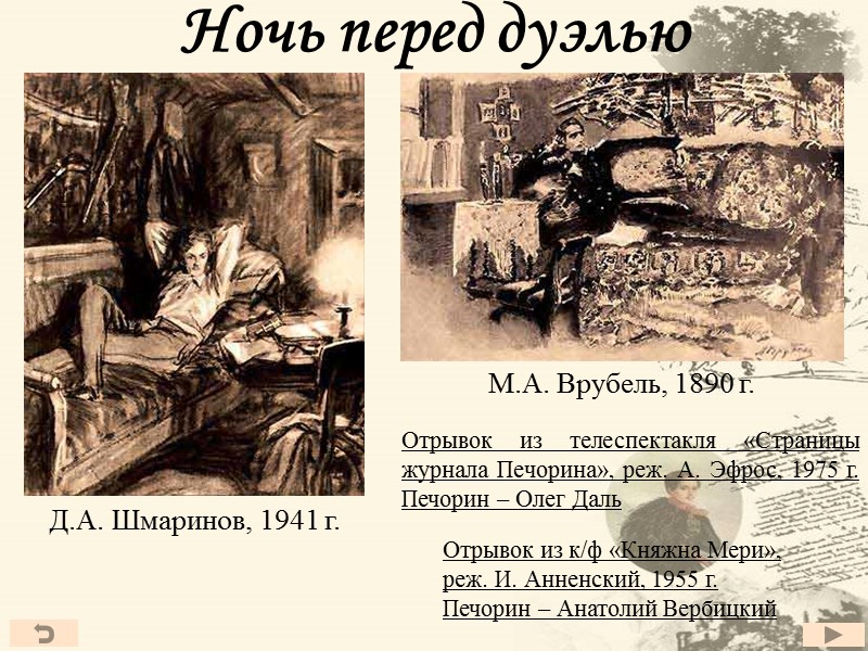 Ночь перед дуэлью Отрывок из телеспектакля «Страницы журнала Печорина», реж. А. Эфрос, 1975 г.